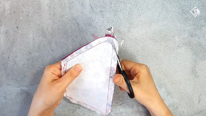 how to make a cute diy triangle pouch for coins earphones more, Trimming the corners of the pouch