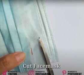 how to make diy fake nails out of a face mask baby powder, Cutting out a nail shape in the face mask