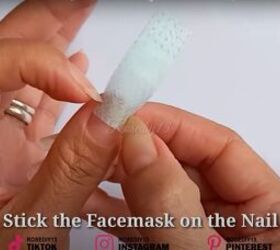 how to make diy fake nails out of a face mask baby powder, Sticking the face mask fabric to the nail