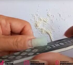 how to make diy fake nails out of a face mask baby powder, Filing the DIY fake nail