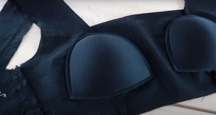 how to make a cute two piece set from an old dress pants, Sewing bra cups into the lining