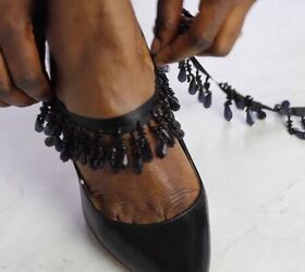 how to make cute diy shoe clips easily using beaded trim, Deciding placement for the DIY shoe clips