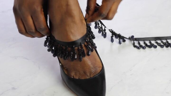 how to make cute diy shoe clips easily using beaded trim, Deciding placement for the DIY shoe clips