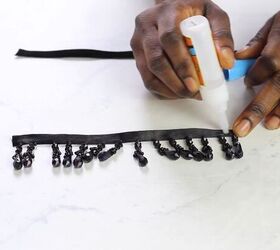 how to make cute diy shoe clips easily using beaded trim, Applying glue to the trim