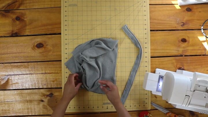 how to make a hood 2 different ways diy balaclava diy bonnet, Attaching the ties to the DIY bonnet