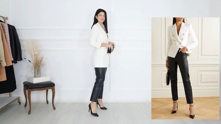 don t know what to wear here s how to get outfit inspiration, White blazer and black leather pants outfit