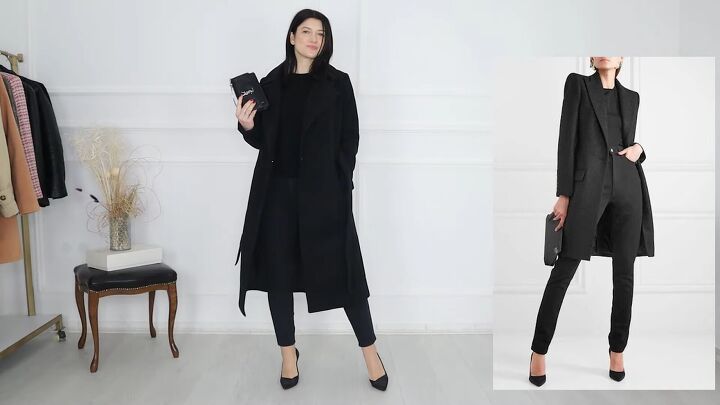 don t know what to wear here s how to get outfit inspiration, Long black coat with skinny fit pants outfit