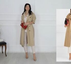 don t know what to wear here s how to get outfit inspiration, Beige and white outfit with a pop of red