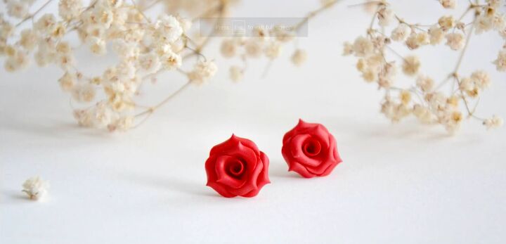 how to make dainty romantic diy polymer clay rose earrings, DIY polymer clay rose earrings