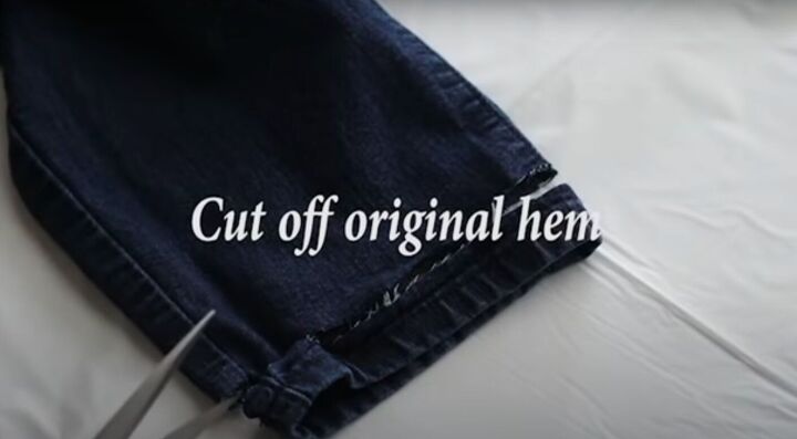 diy frayed hem jeans how to fray jeans with just scissors a comb, Cutting off the original hem of the jeans