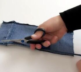 how to make a cute diy wrist wallet out of old jeans, Trimming the excess