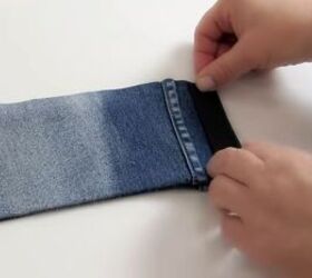 how to make a cute diy wrist wallet out of old jeans, Gluing the Velcro to the wrist wallet