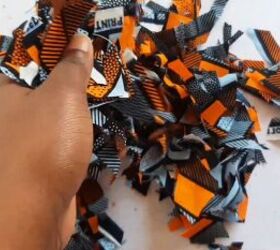 how to make a knot headband out of scrap fabric pieces, Chopping up the scrap fabric into pieces