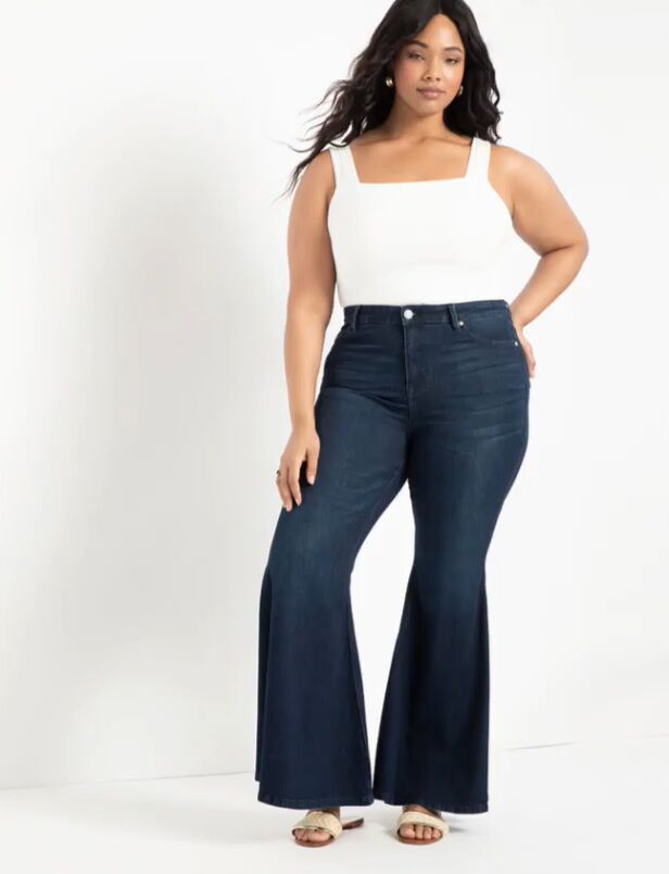 7 cute flare jeans outfit ideas that have every occasion covered, Bell flare jeans
