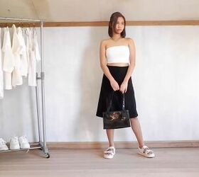 22 basic neutral outfits that still look stylish in 2022, Neutral outfit with an A line skirt