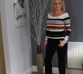 how to style casual comfy outfits for women over 40, Chic striped sweater with flared jeans