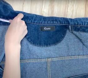 add a hood to any jacket with this simple detachable hood diy, Measuring the neckline of the denim jacket