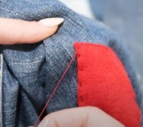 how to make handmade felt embellishments sew them onto clothes, Hand sewing the felt embellishments