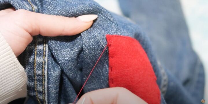 how to make handmade felt embellishments sew them onto clothes, Hand sewing the felt embellishments