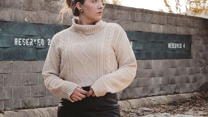14 thrifted items that make up a chic winter capsule wardrobe, Beige cable knit sweater