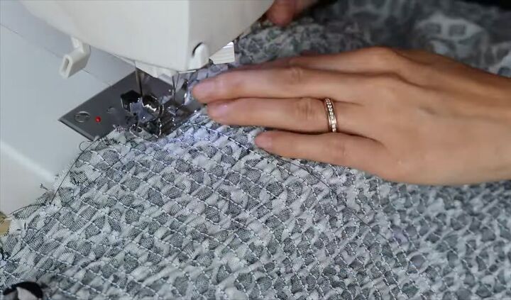 need a cute easy sewing project try this shirred skirt tutorial, Sewing the front to the back of the skirt