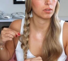 5 easy super cute headband hairstyles for medium to long hair, Pinching and pulling the braid for texture