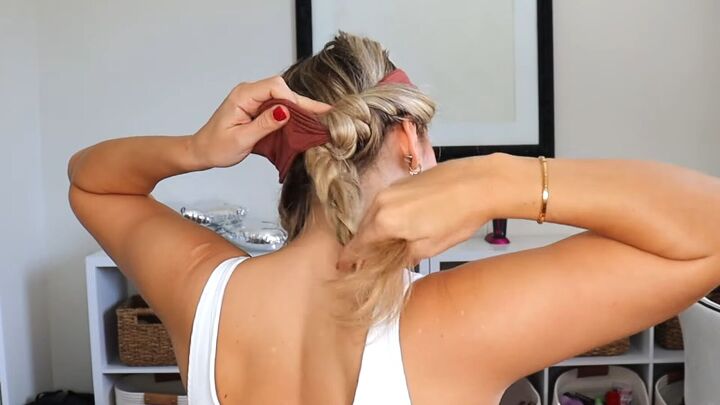 5 easy super cute headband hairstyles for medium to long hair, Wrapping the braid around the back of the head