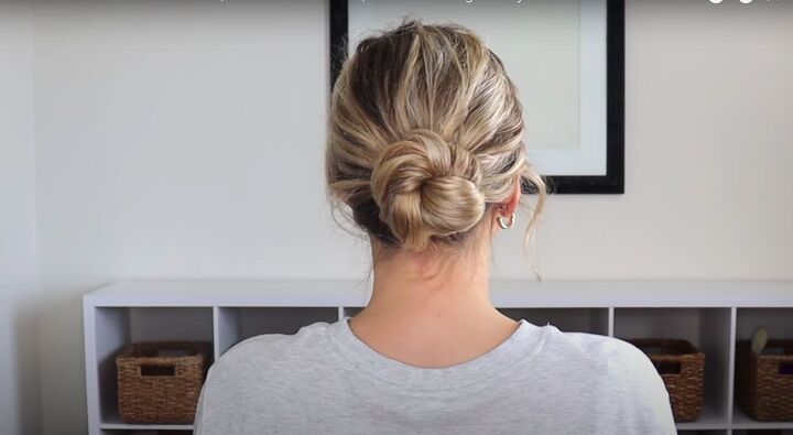 4 quick easy cute 1 minute hairstyles for when you re in a rush, Twisted bun from the back