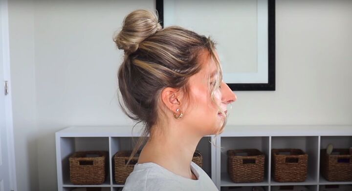 4 quick easy cute 1 minute hairstyles for when you re in a rush, High bun hairstyle from the side