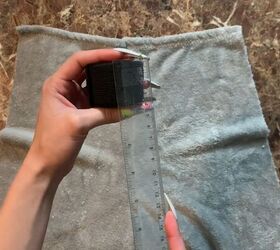 how to make cozy fleecy joggers out of a large fuzzy blanket, Measuring the elastic for the pocket placement