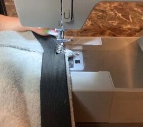 how to make cozy fleecy joggers out of a large fuzzy blanket, Sewing the elastic waistband