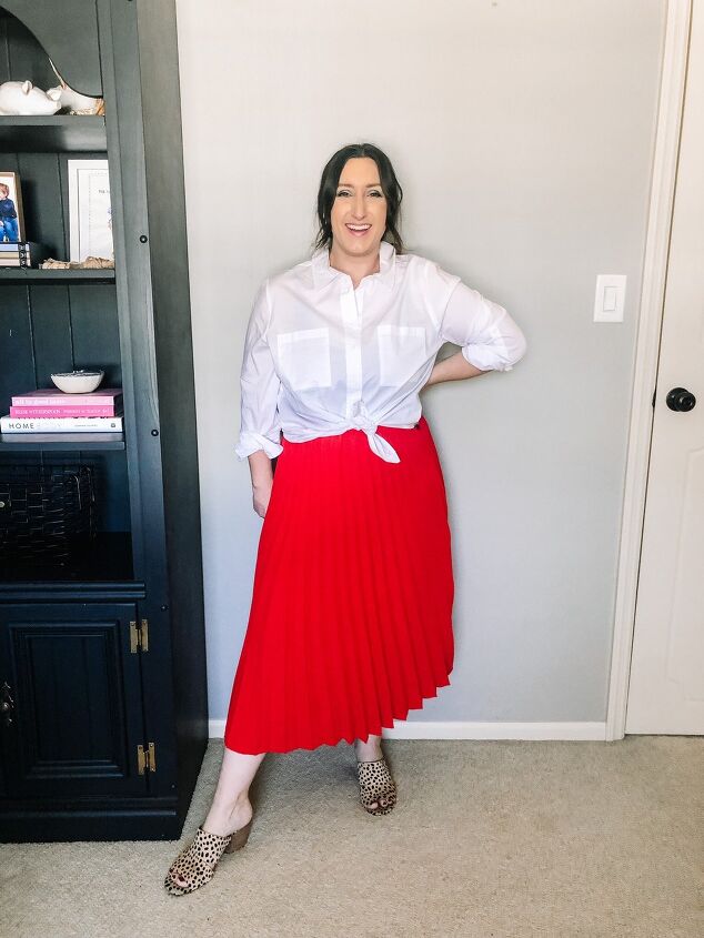 ways to style a red midi skirt