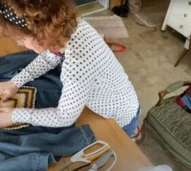 how to upcycle a denim jacket with a granny square doily, Adding doilies on jean jackets