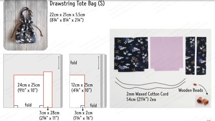 how to make a cute diy drawstring tote bag free pattern in 2 sizes, Small drawstring bag sewing pattern