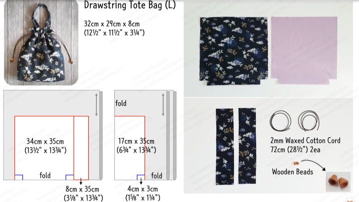 how to make a cute diy drawstring tote bag free pattern in 2 sizes, Large drawstring bag sewing pattern