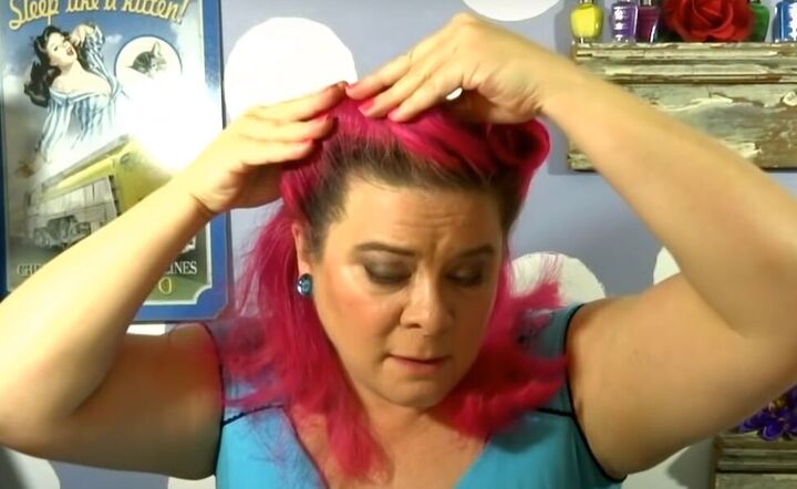 how to easily create rockabilly hair victory rolls in 4 different ways, Hiding the chignon under the hair