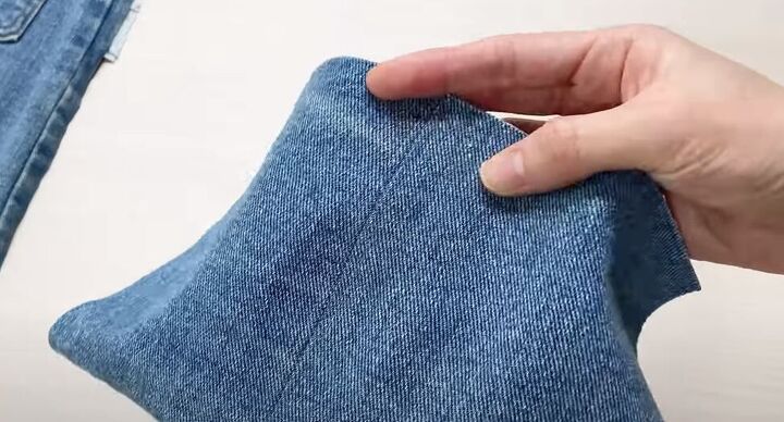 how to make a quick simple diy denim tote bag out of a jean skirt, How to make a denim tote bag