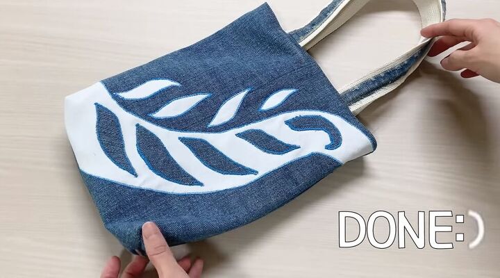 how to make a quick simple diy denim tote bag out of a jean skirt, DIY denim tote bag
