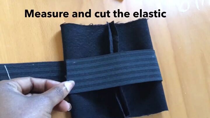 how to make joggers with a cut out pattern in 6 simple steps, Measuring the elastic for the cuffs
