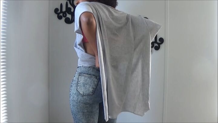 how to make a quick easy diy wrap shirt you can style 5 ways, Tying the front ends behind the back