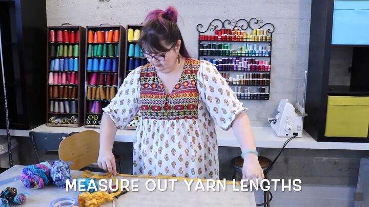 how to make a scarf from fabric scraps in 5 easy steps, Measuring the yarn lengths