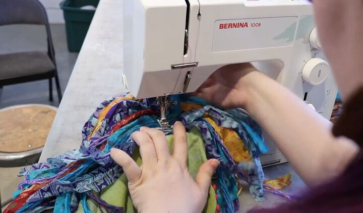 how to make a scarf from fabric scraps in 5 easy steps, Sewing the DIY fringe scarf