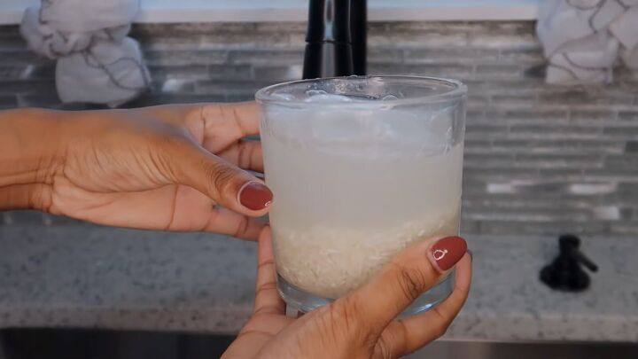 how to make use rice water on natural hair for silky smooth curls, Rinsing the rice before making the rice water