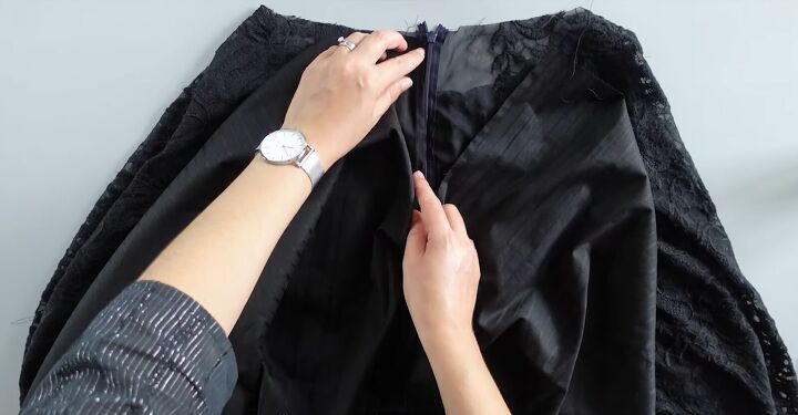 how to make a long diy half circle skirt pattern drafting sewing, Attaching the zipper to the lining