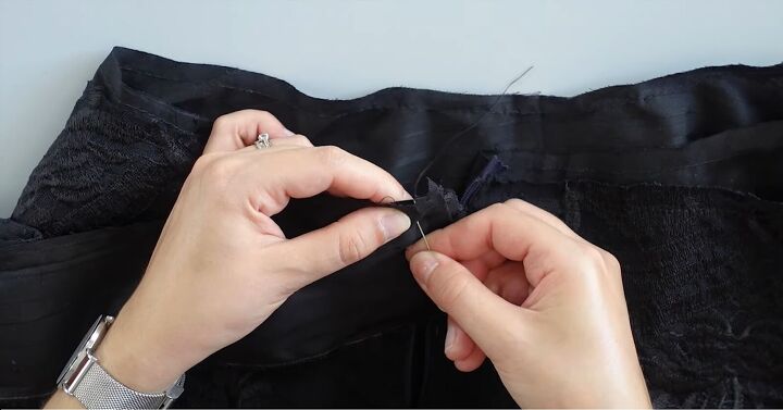 how to make a long diy half circle skirt pattern drafting sewing, Attaching the waistband to the skirt