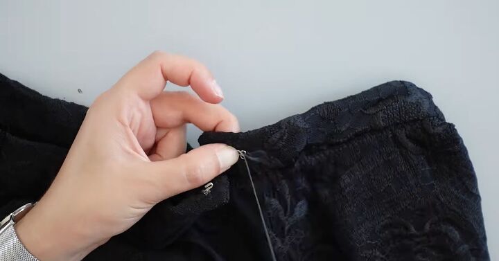 how to make a long diy half circle skirt pattern drafting sewing, Sewing the hook and eye closure
