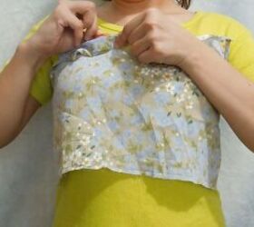 how to make a cute diy crop top and skirt out of an old apron, Adjusting the neckline for the DIY crop top
