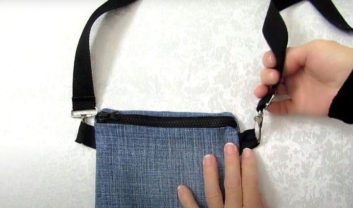 how to make a crossbody bag out of jeans without sewing, Attaching the bag handle to the strap loops