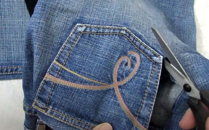 how to make a crossbody bag out of jeans without sewing, Attaching a pocket to the jeans