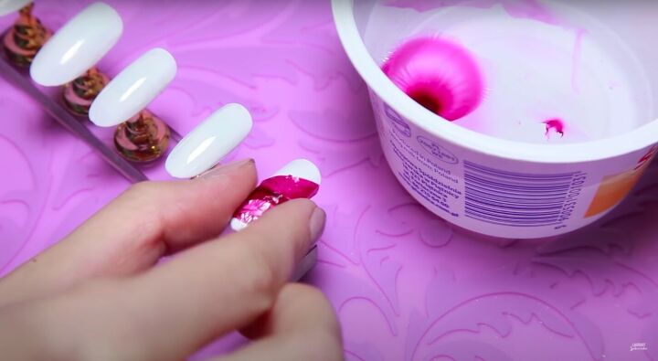 how to create delicate flower petal nail art with water nail polish, 3D flower petal nail art